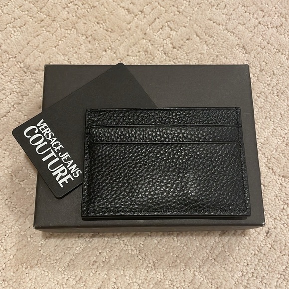 Versace Jeans Couture Range Metal Logo-Plaque Black Grain Leather Cardholder - Picture 3 of 5